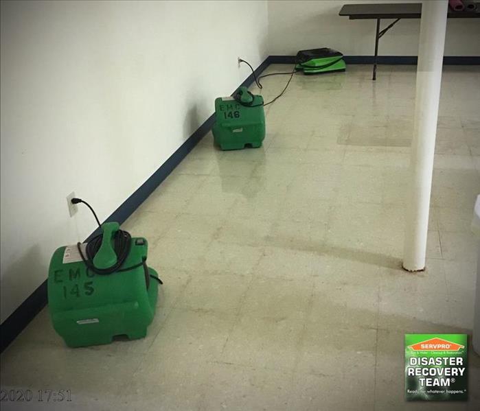 commercial basement floors cleaned and sanitized with air movers in place